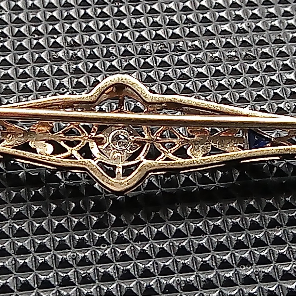 14K Diamond and Sapphire Brooch.